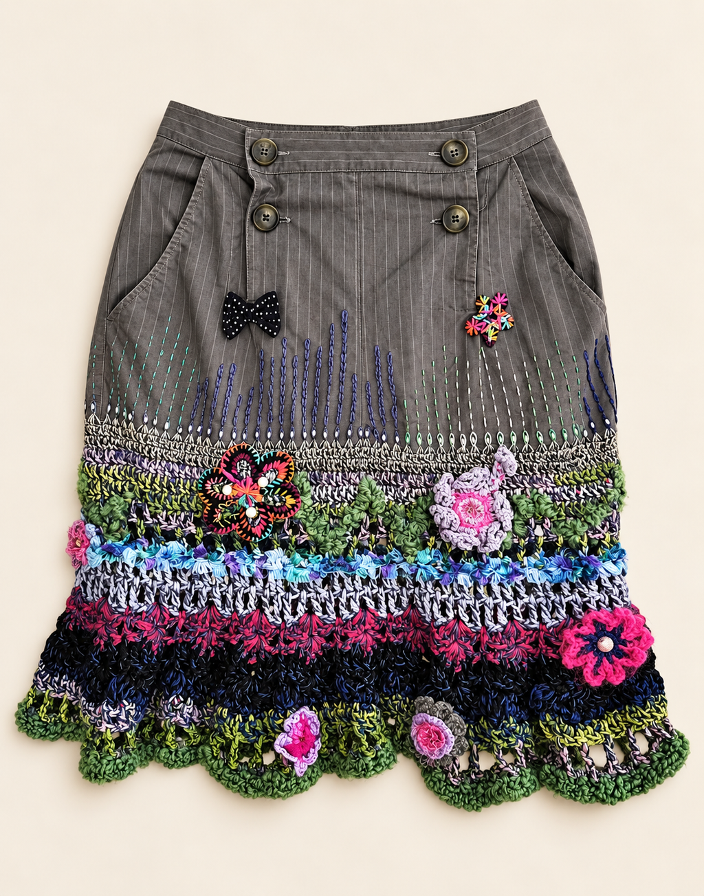 Garden Stitch artistic cotton crochet skirt — front flat view