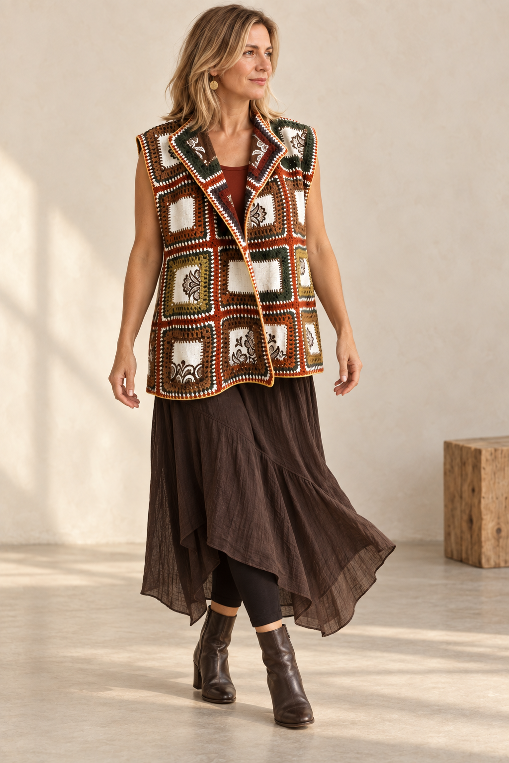 KIMONARO – lniany patchwork unisex w kolorach ziemi