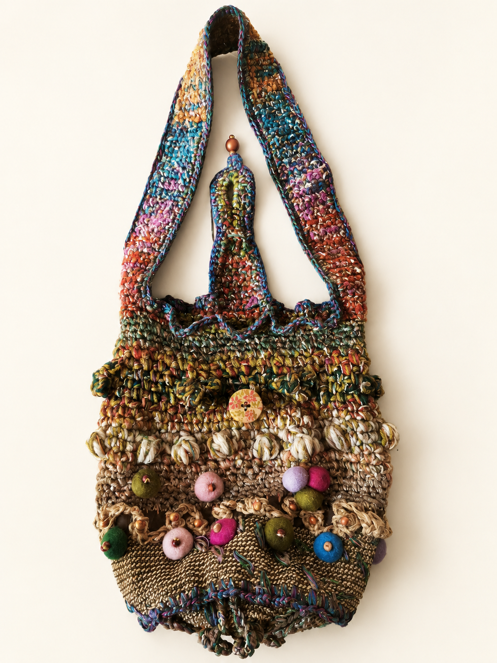 Forest Story — Boho Handbag with Felt and Wood