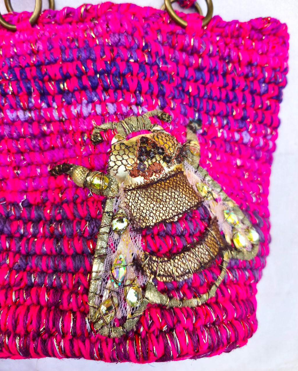 Fuchsia Bee Textile Art Handbag