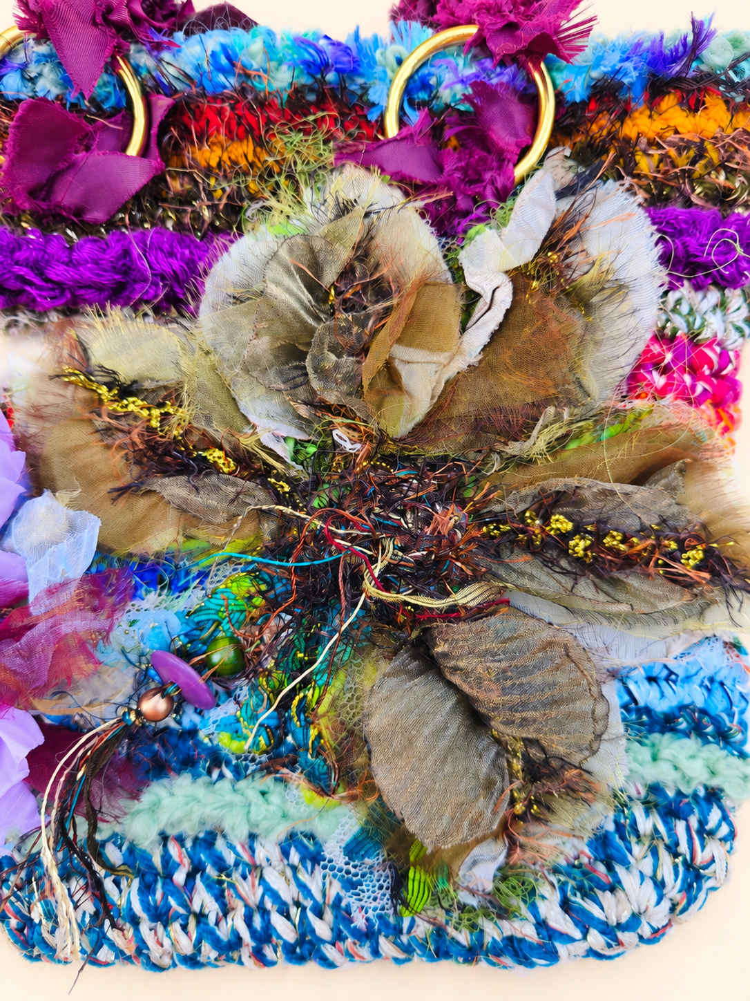 Floral Carnival — Crochet Art Handbag with Appliqués