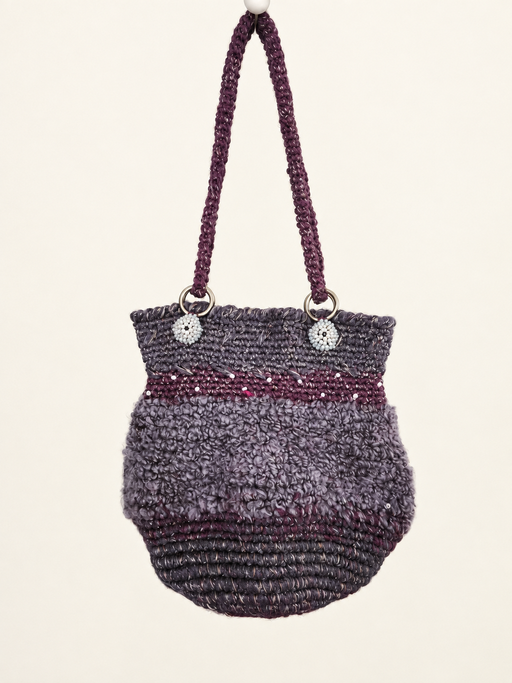 Silver Twilight — Purple Bucket Handbag with Silver Thread