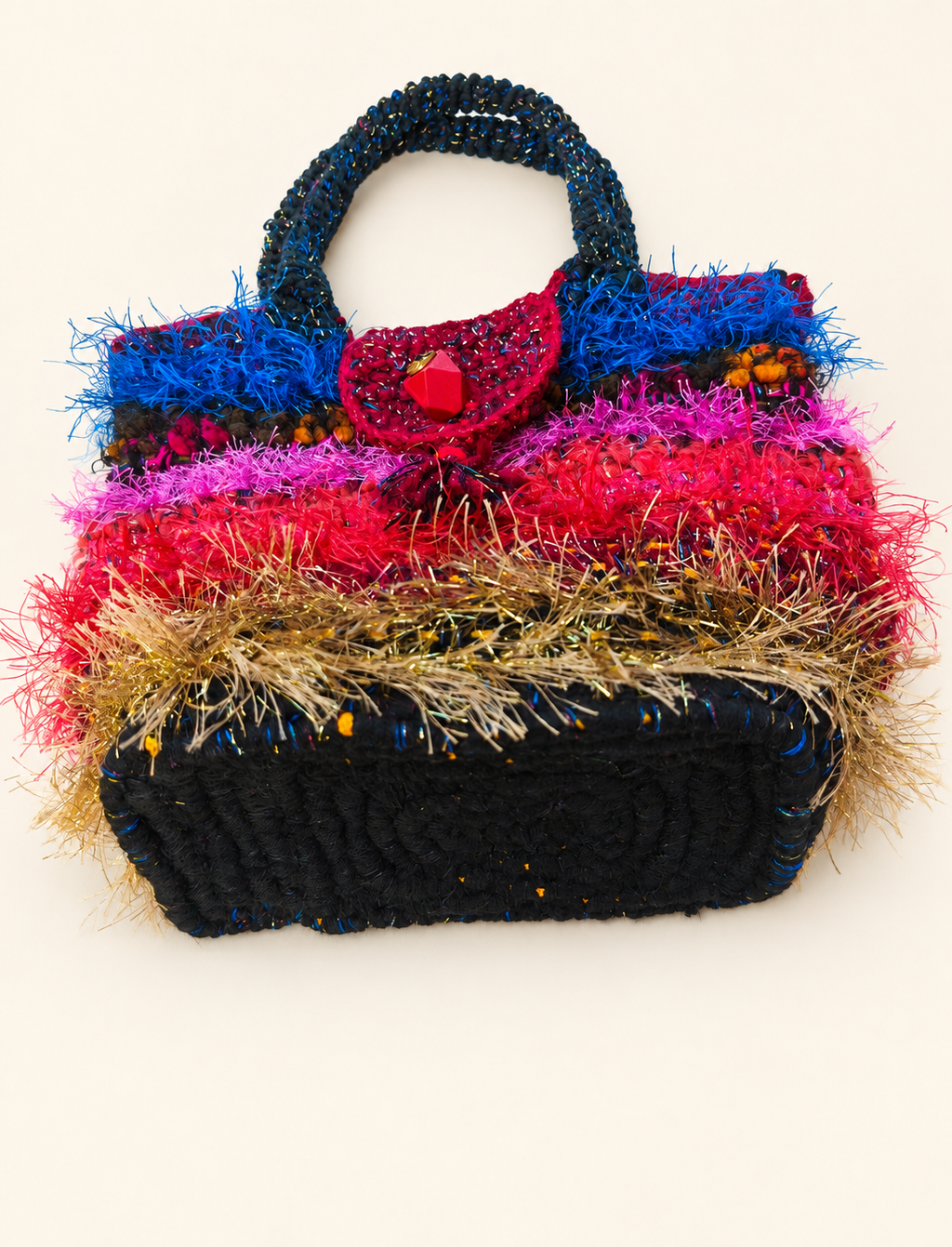 Fiery Talisman — Fringed Crochet Art Handbag