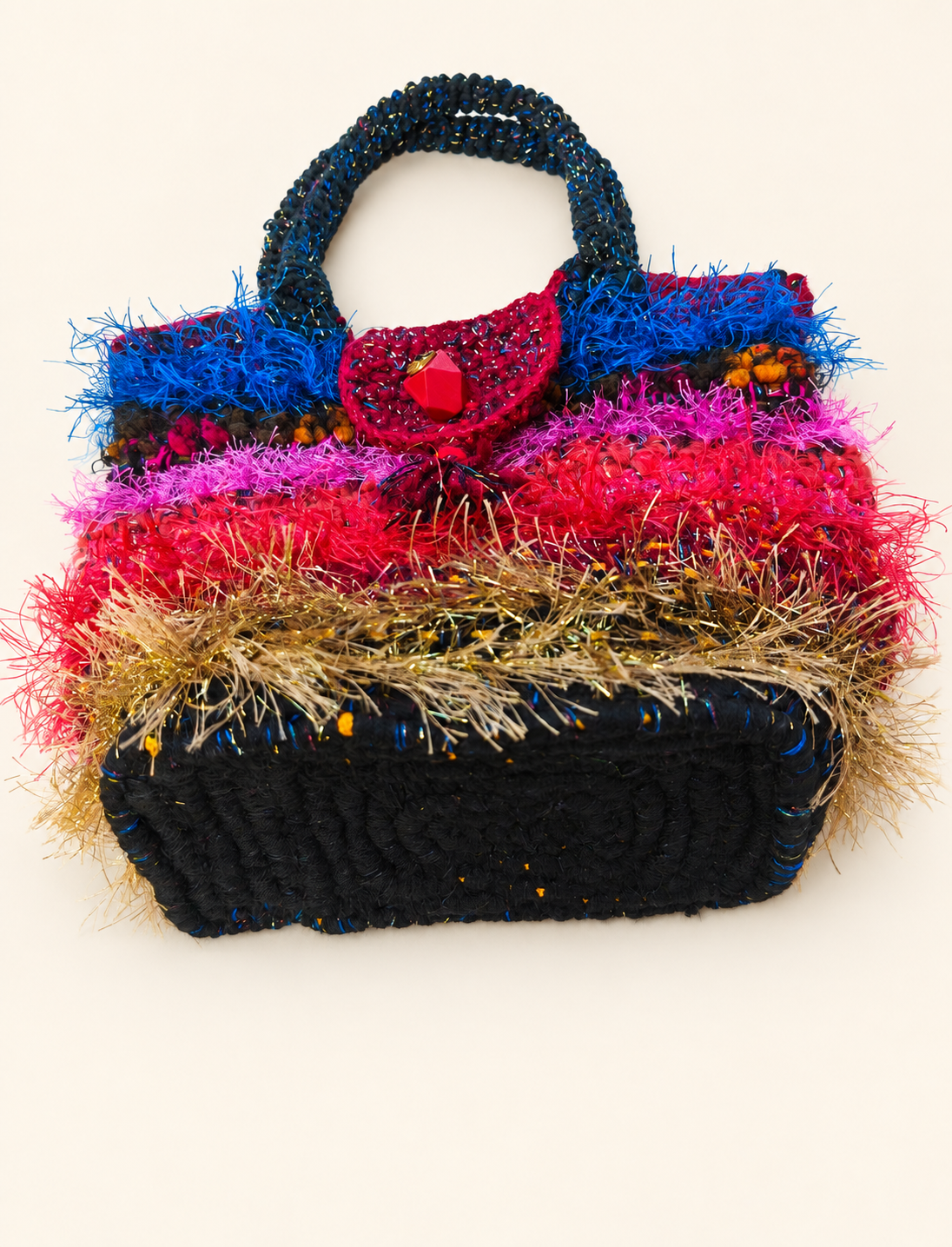 Fiery Talisman — Fringed Crochet Art Handbag