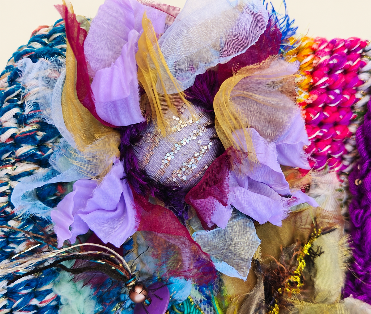 Floral Carnival — Crochet Art Handbag with Appliqués