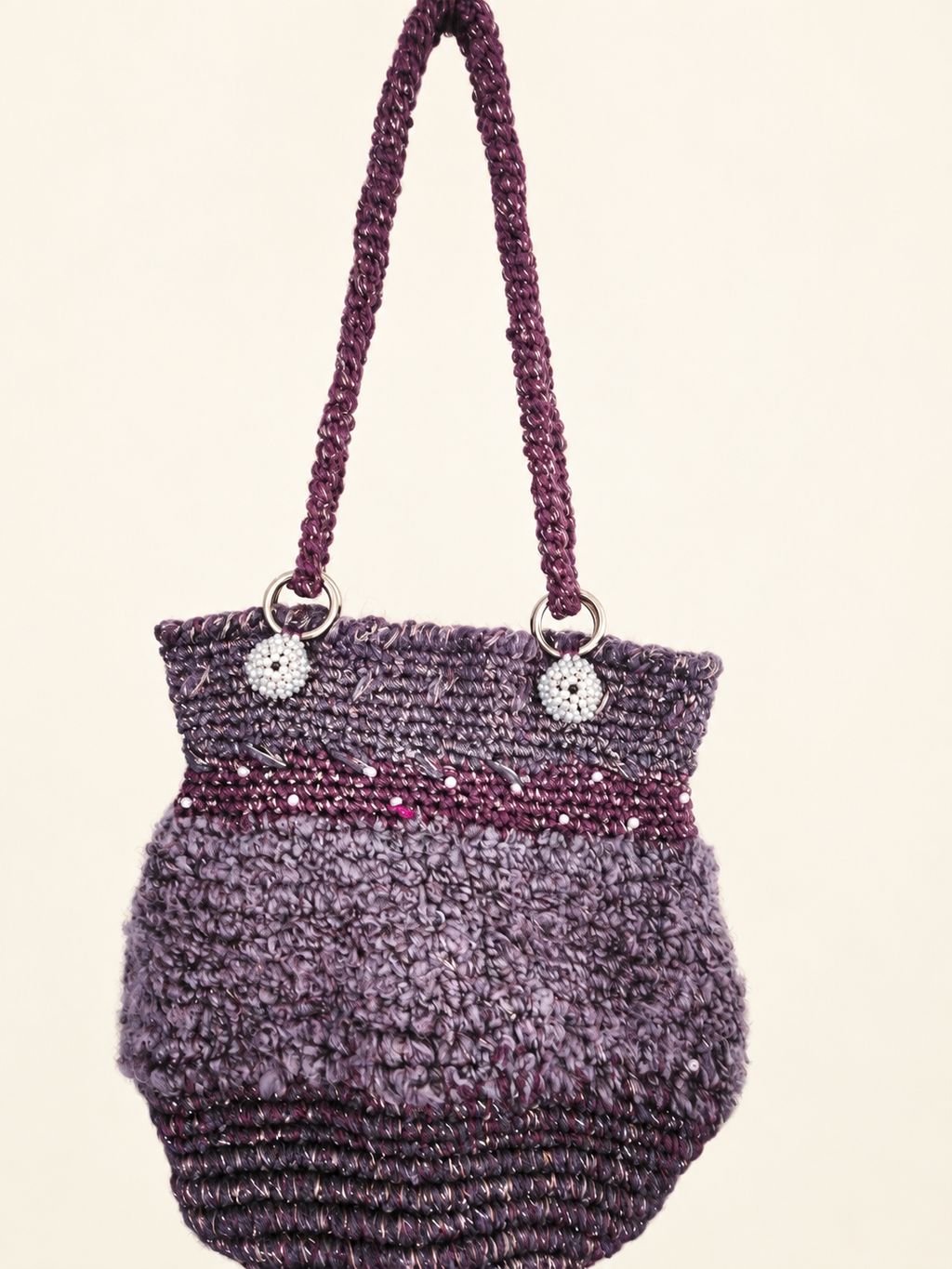 Silver Twilight — Purple Bucket Handbag with Silver Thread