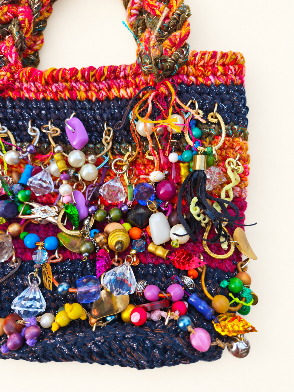 Torebka textile art – biżuteryjna mozaika kolorów