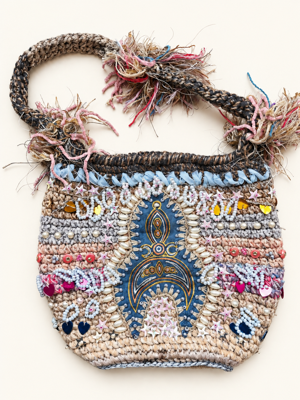 Textile Art Handbag – Embroidered Pearl Mosaic