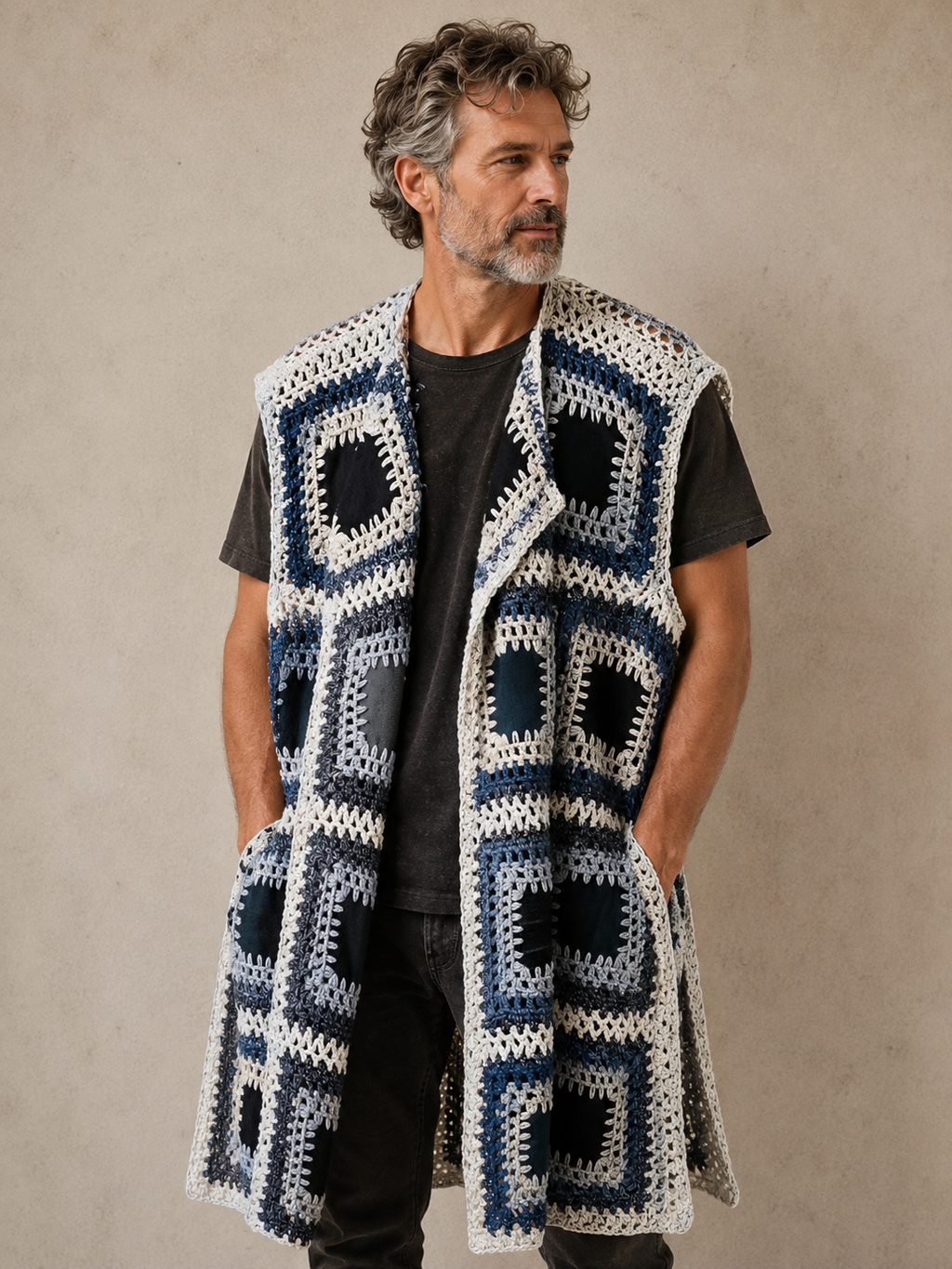 Długie KIMONARO – unisex art wear w odcieniach denimu