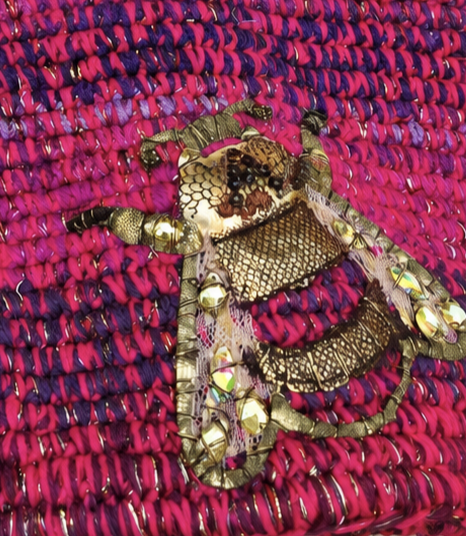 Fuchsia Bee Textile Art Handbag