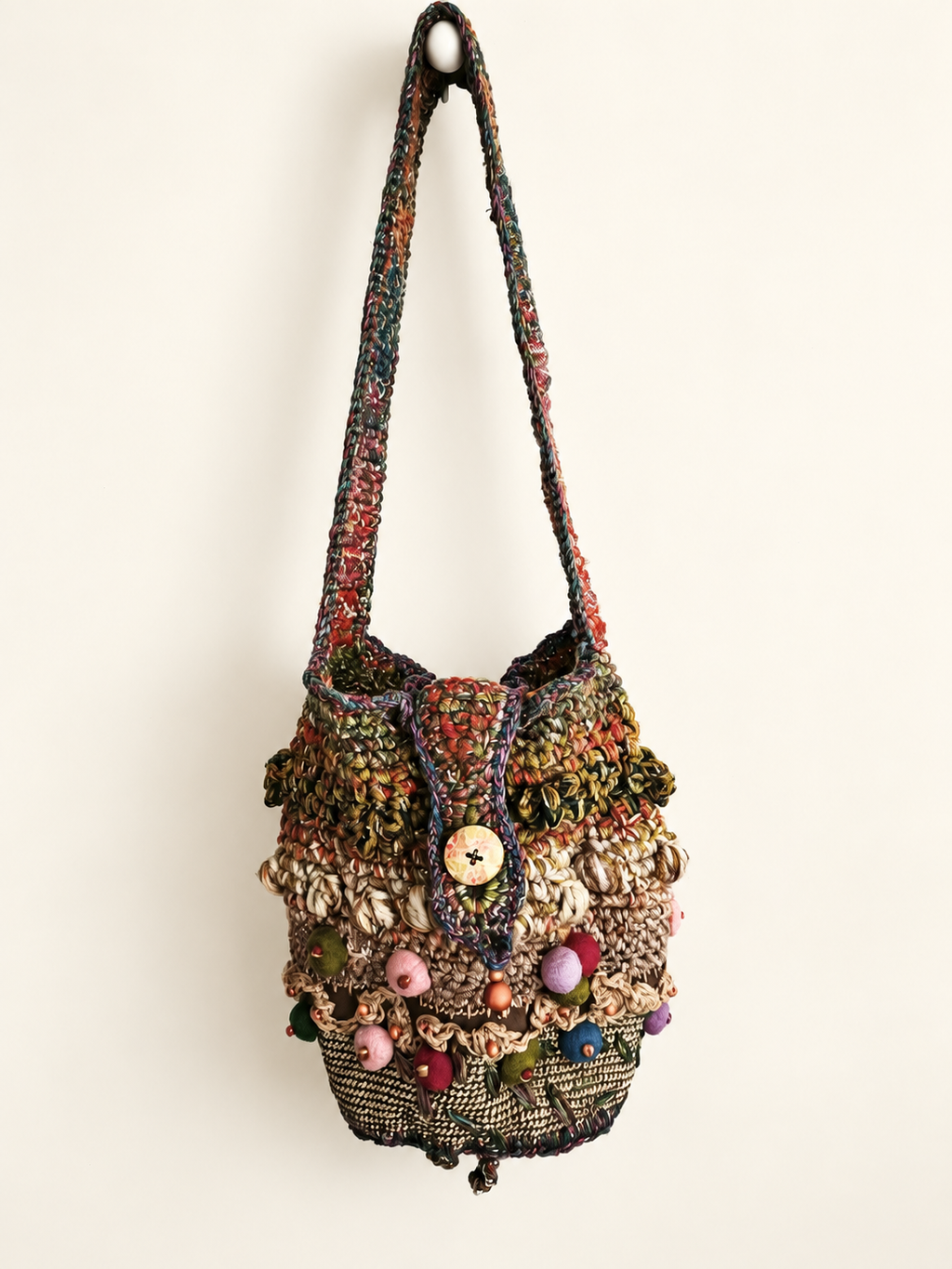 Forest Story — Boho Handbag with Felt and Wood