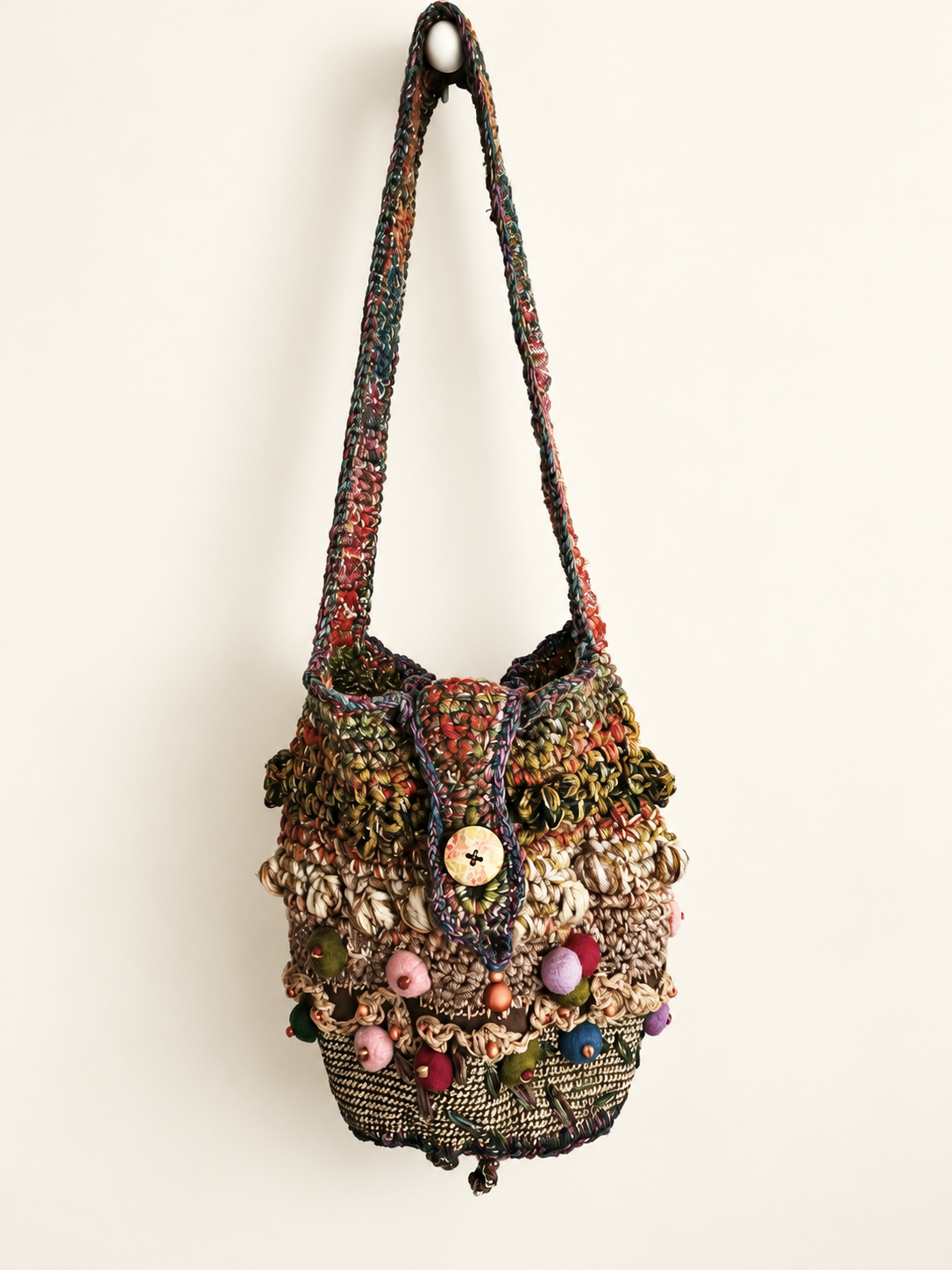 Forest Story — Boho Handbag with Felt and Wood