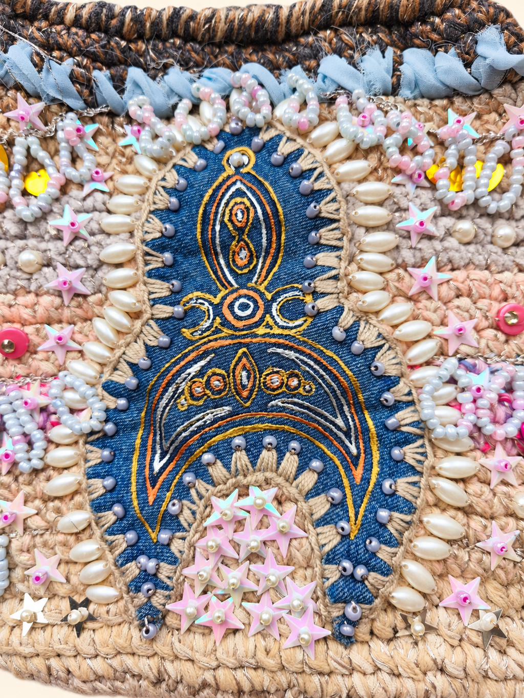 Textile Art Handbag – Embroidered Pearl Mosaic