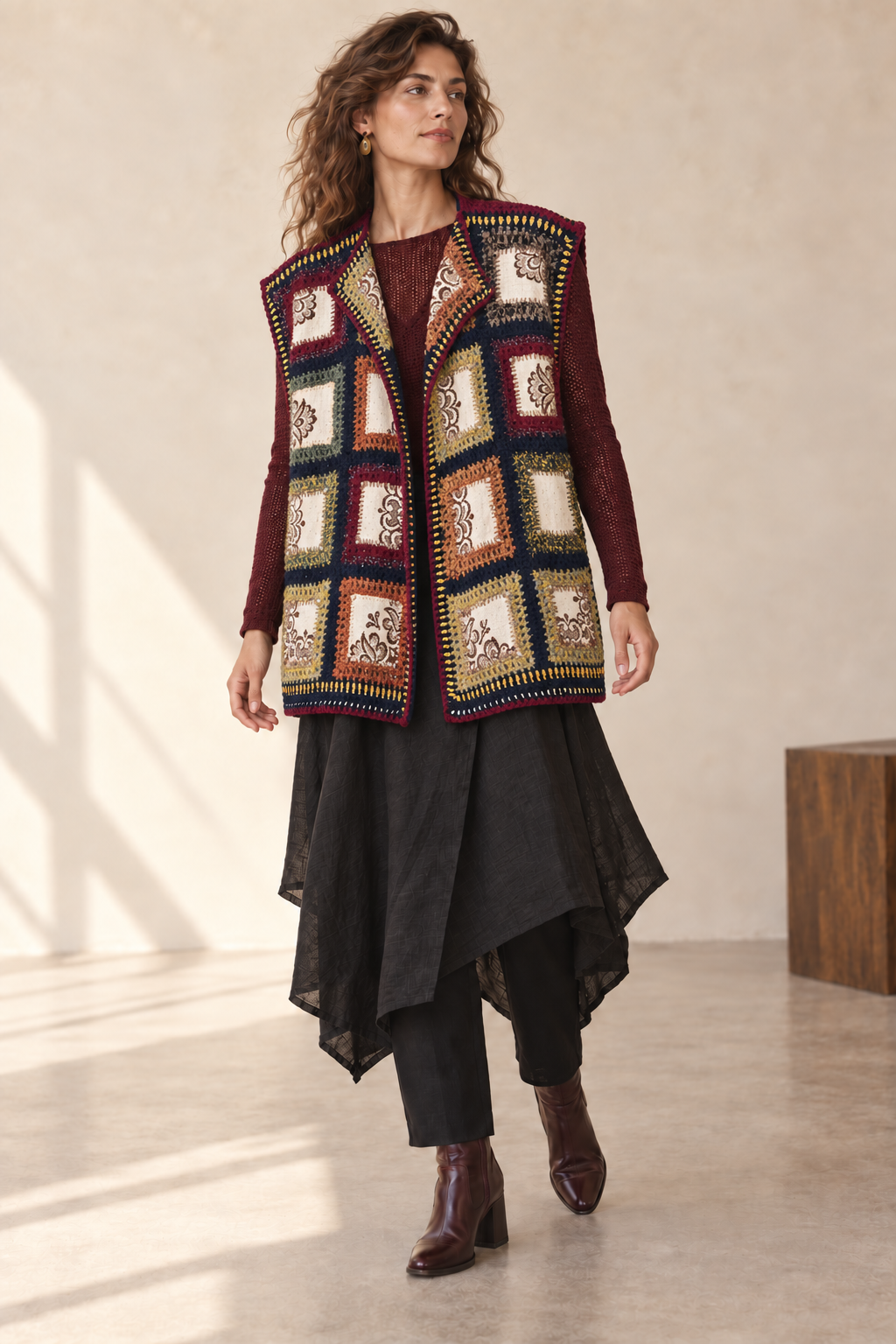 KIMONARO – Unisex Patchwork in Navy, Burgundy & Ochre