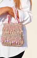 Fuchsia Glow — Textile Art Handbag with Crystals