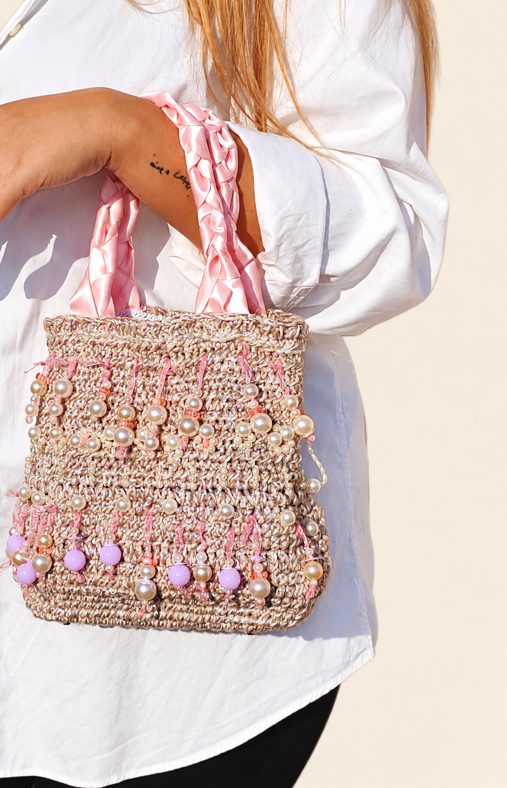 Fuchsia Glow — Textile Art Handbag with Crystals