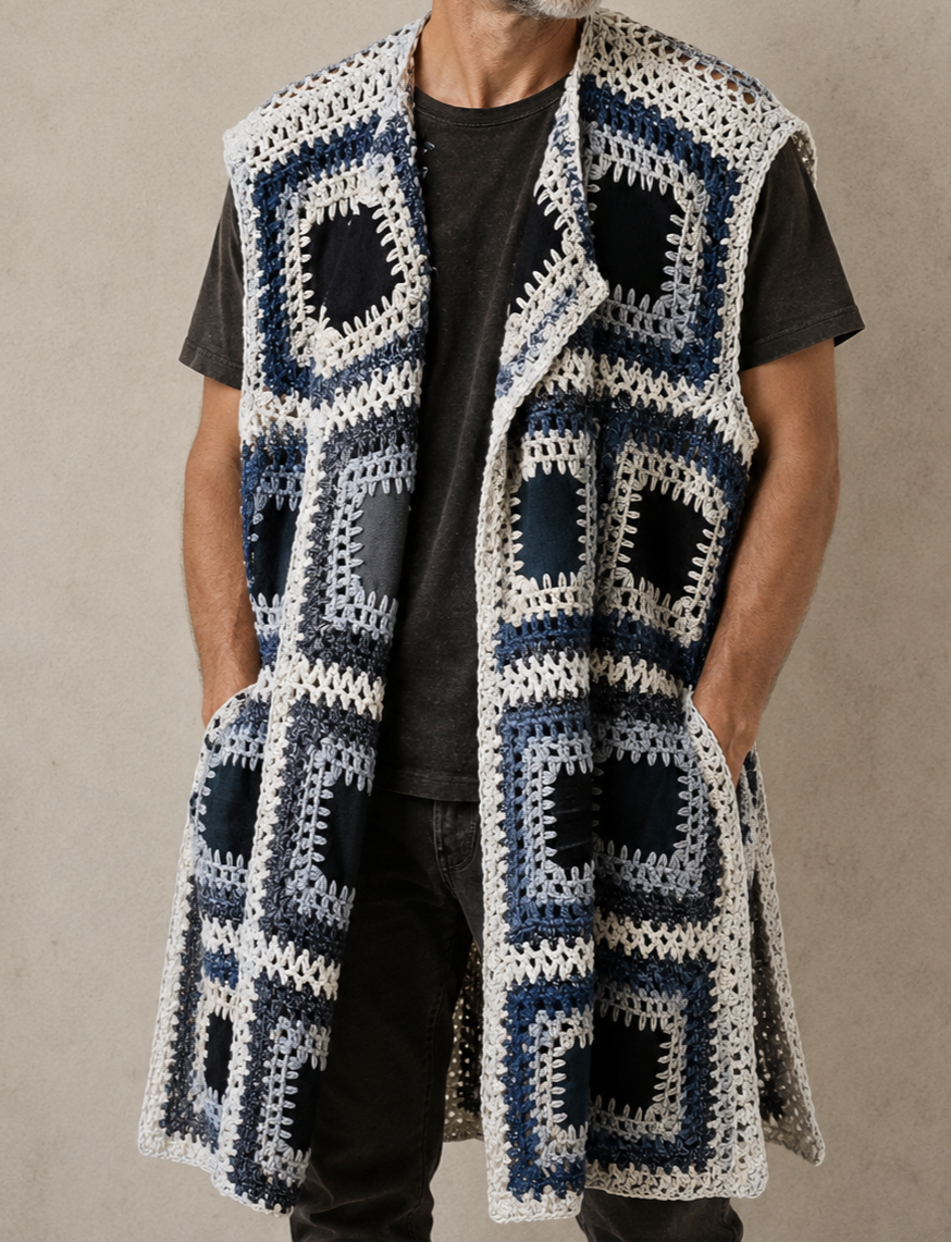 Długie KIMONARO – unisex art wear w odcieniach denimu