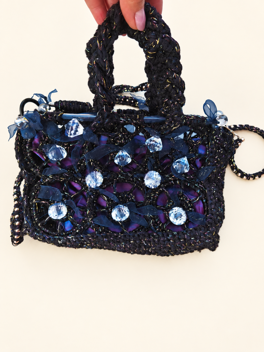 Night Prism — Crochet Handbag with Crystals