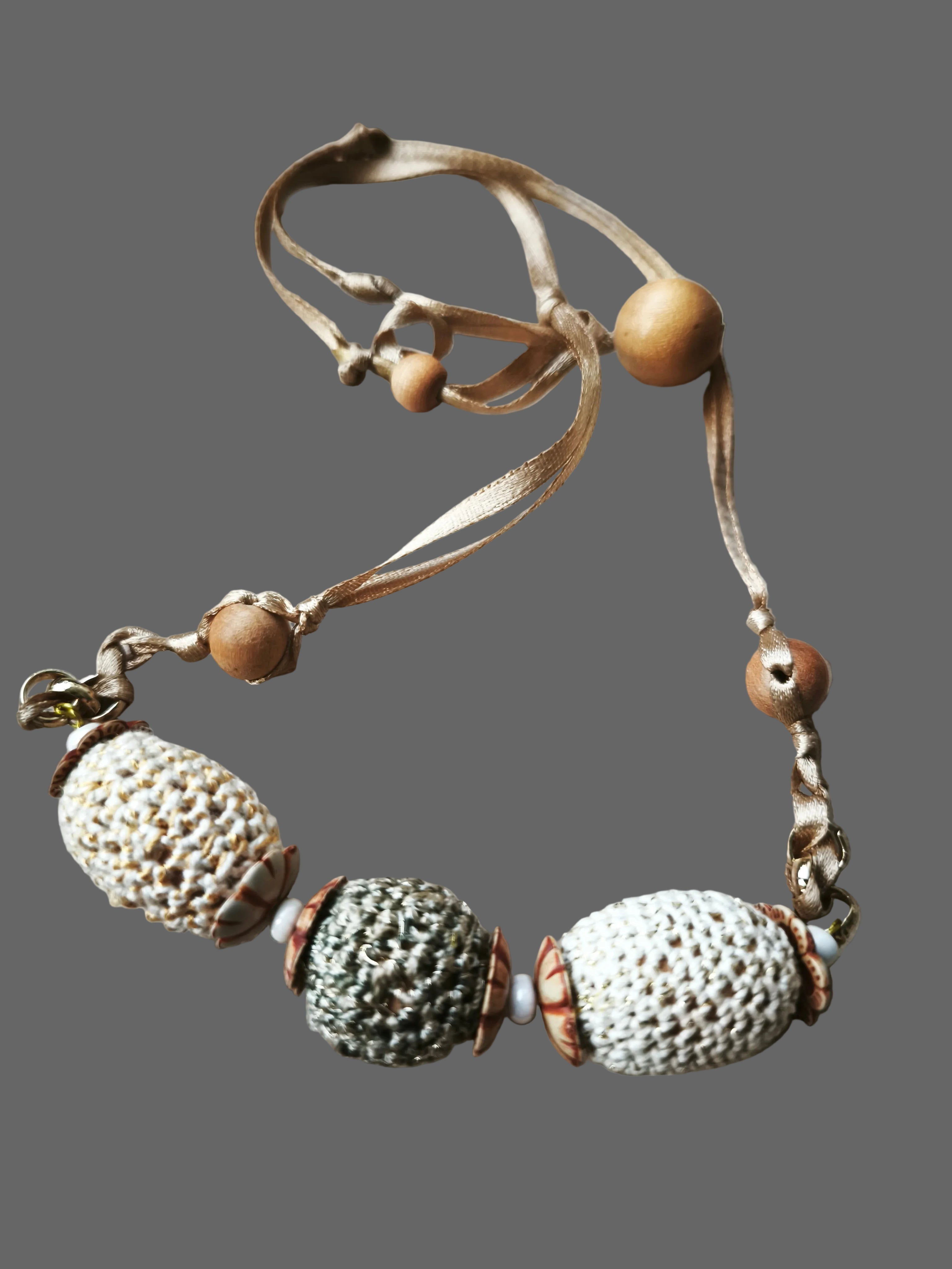 Wooden beads in a setting