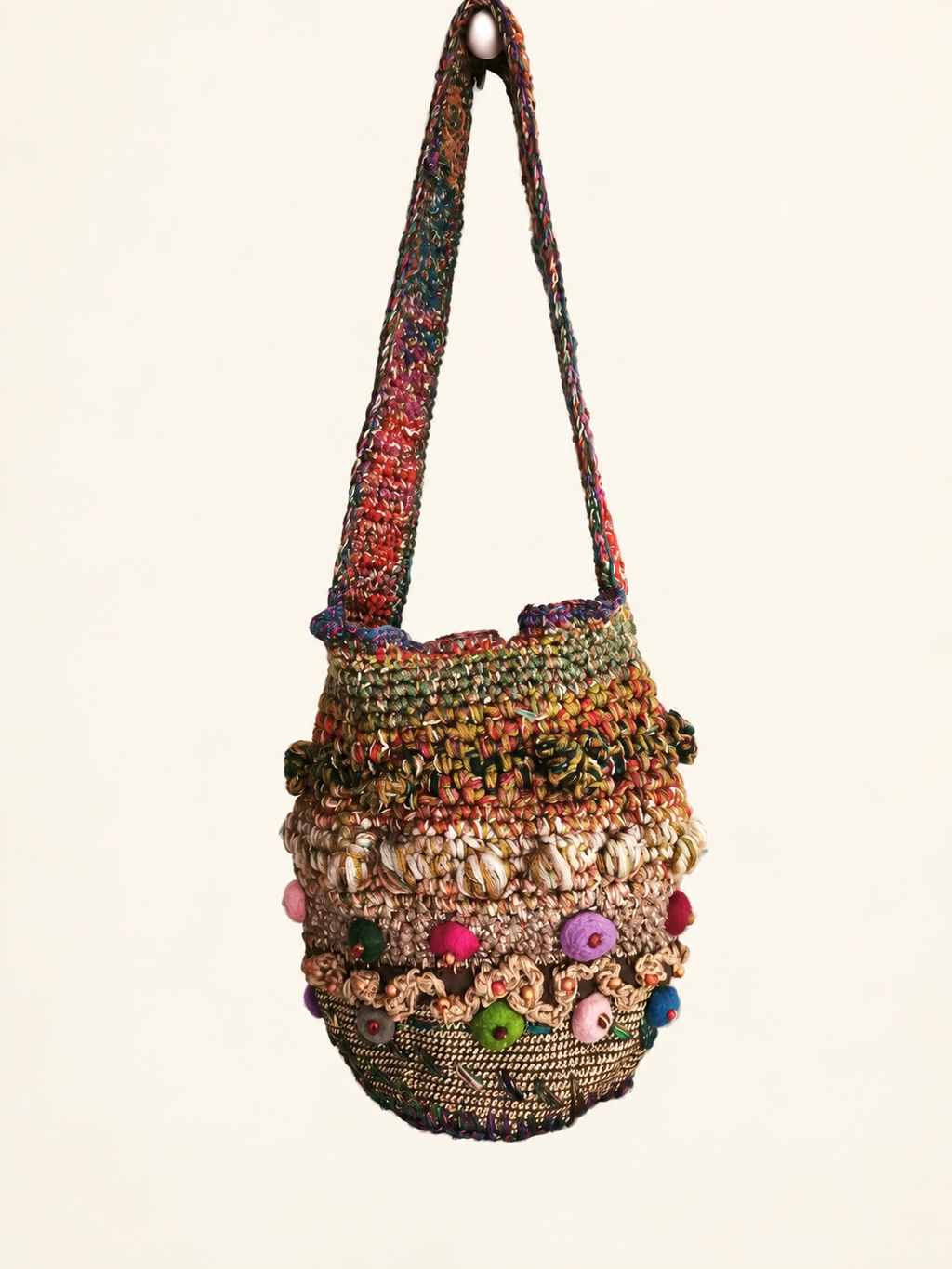 Forest Story — Boho Handbag with Felt and Wood