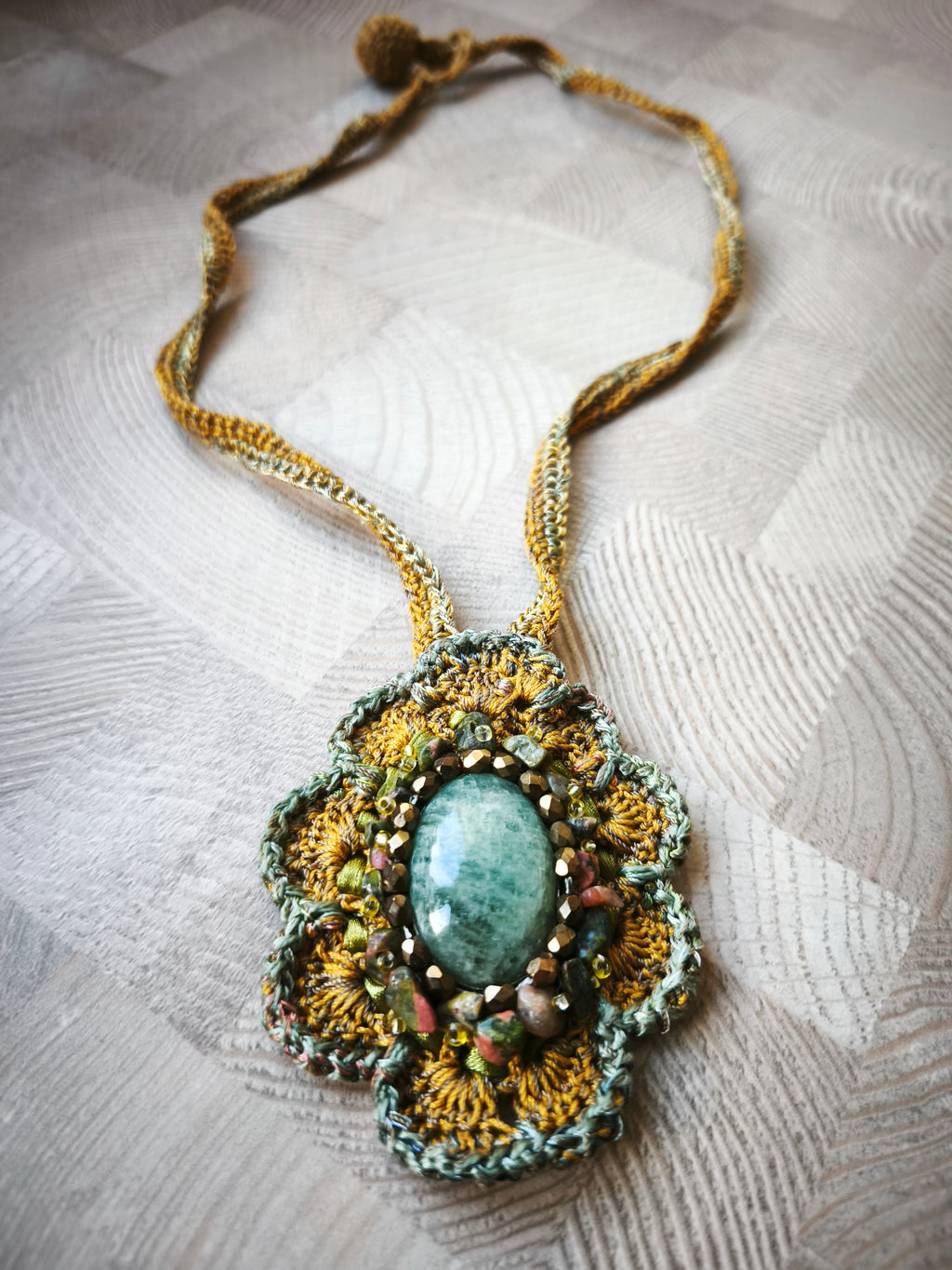 Stone in a Crocheted Flower