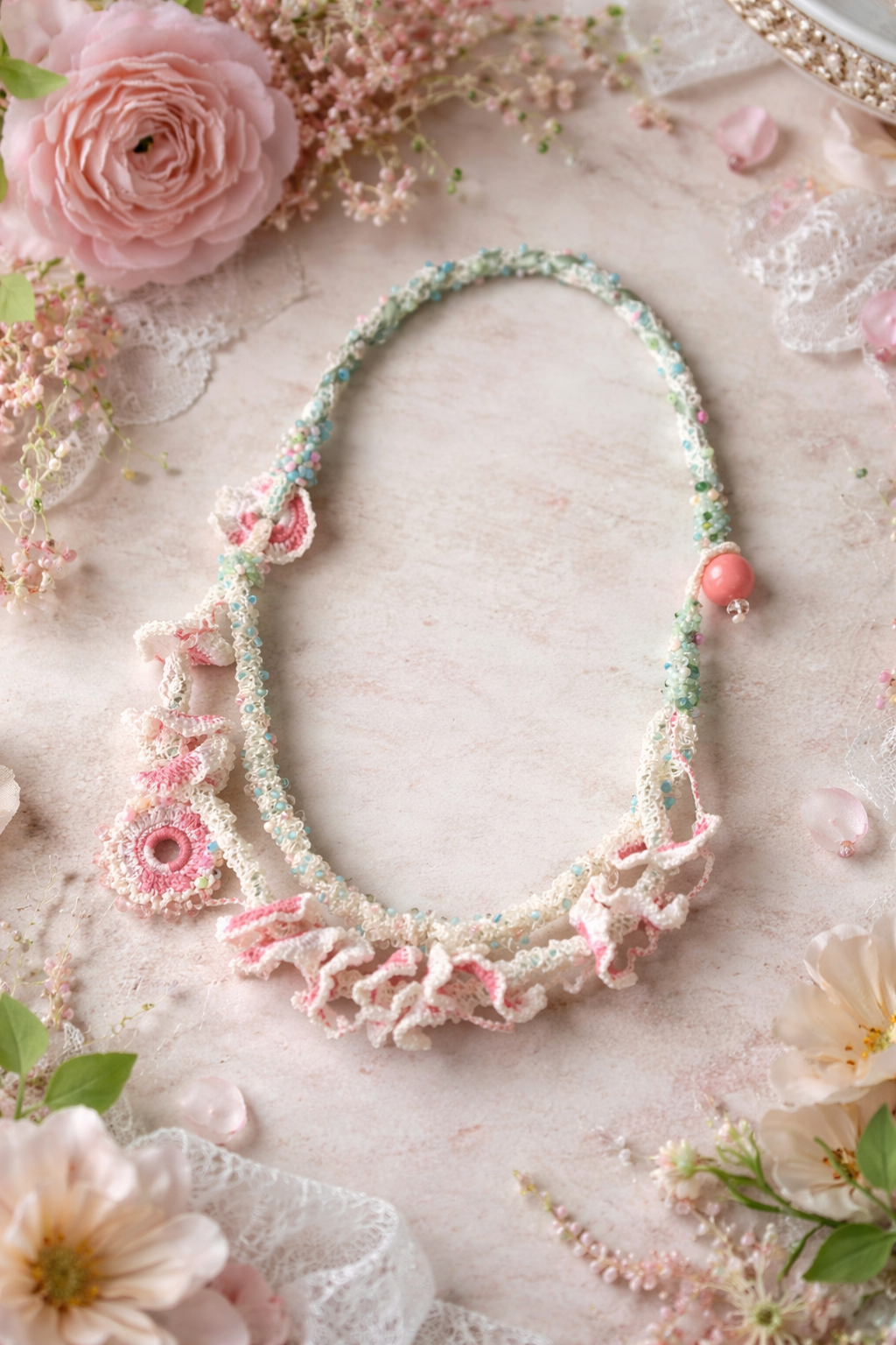 Pink, white, and celadon