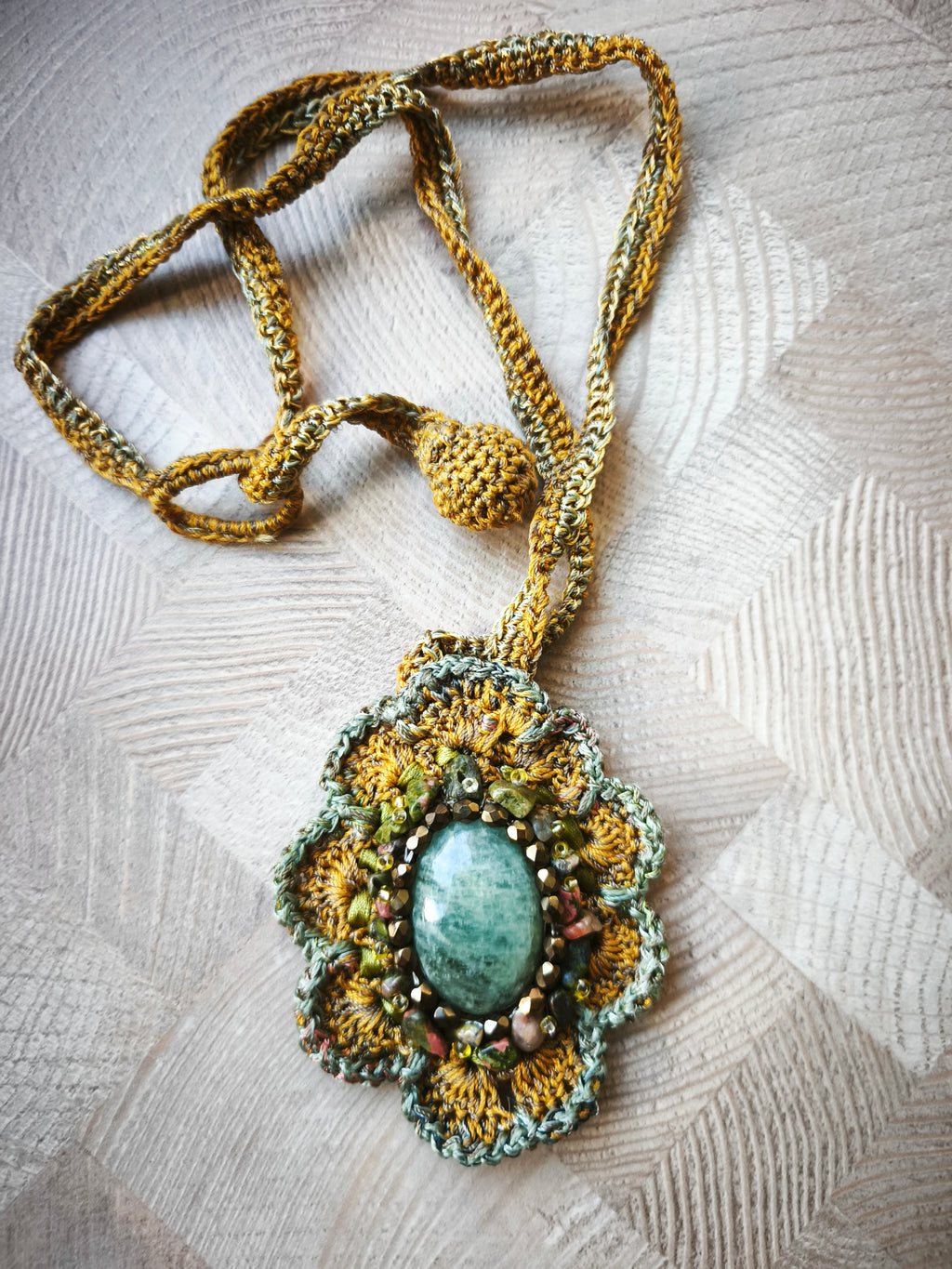 Stone in a Crocheted Flower
