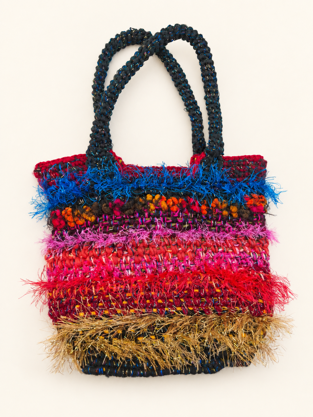 Fiery Talisman — Fringed Crochet Art Handbag