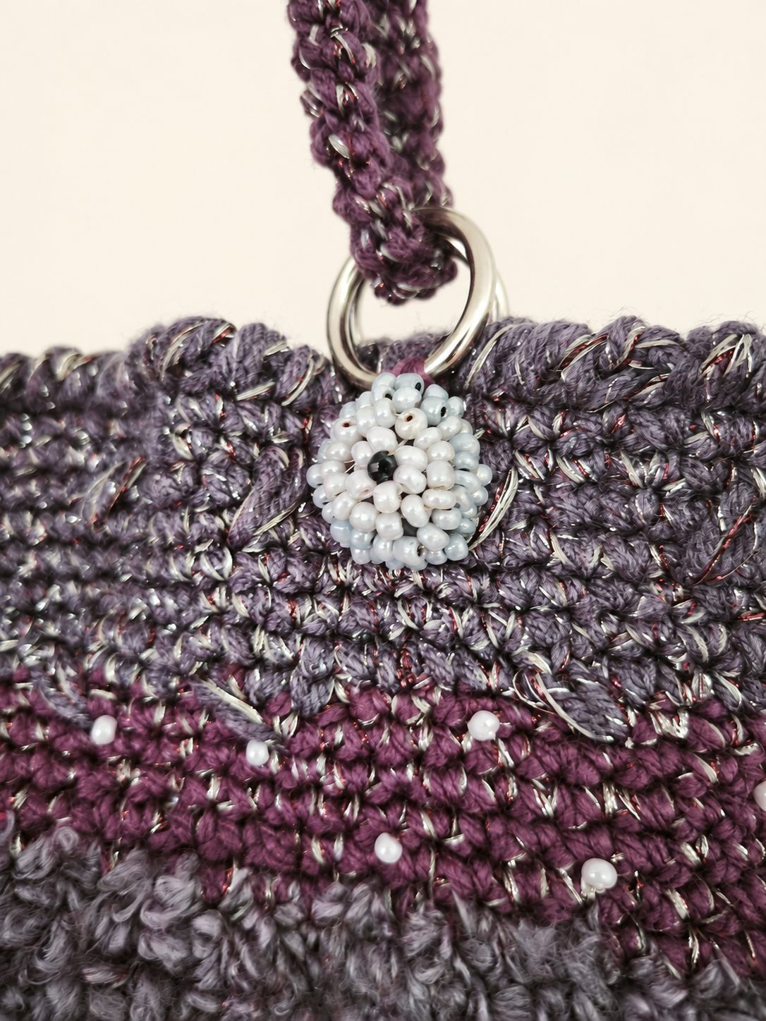 Silver Twilight — Purple Bucket Handbag with Silver Thread