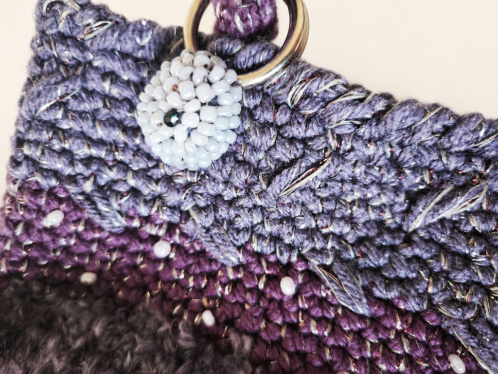 Silver Twilight — Purple Bucket Handbag with Silver Thread