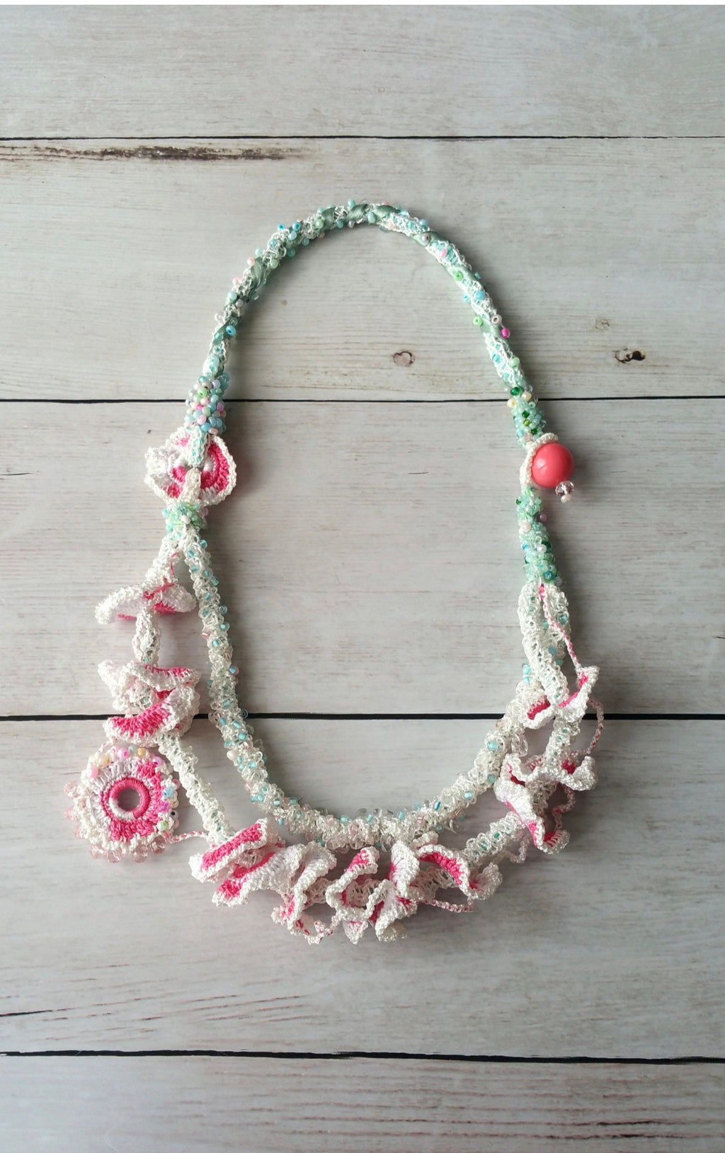 Pink, white, and celadon