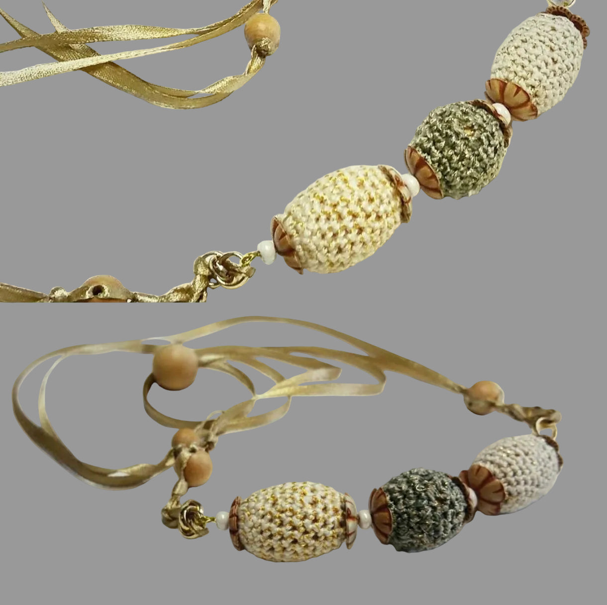 Wooden beads in a setting
