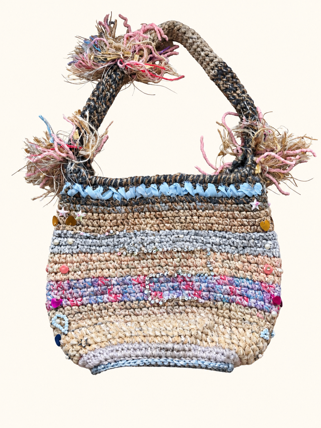 Textile Art Handbag – Embroidered Pearl Mosaic
