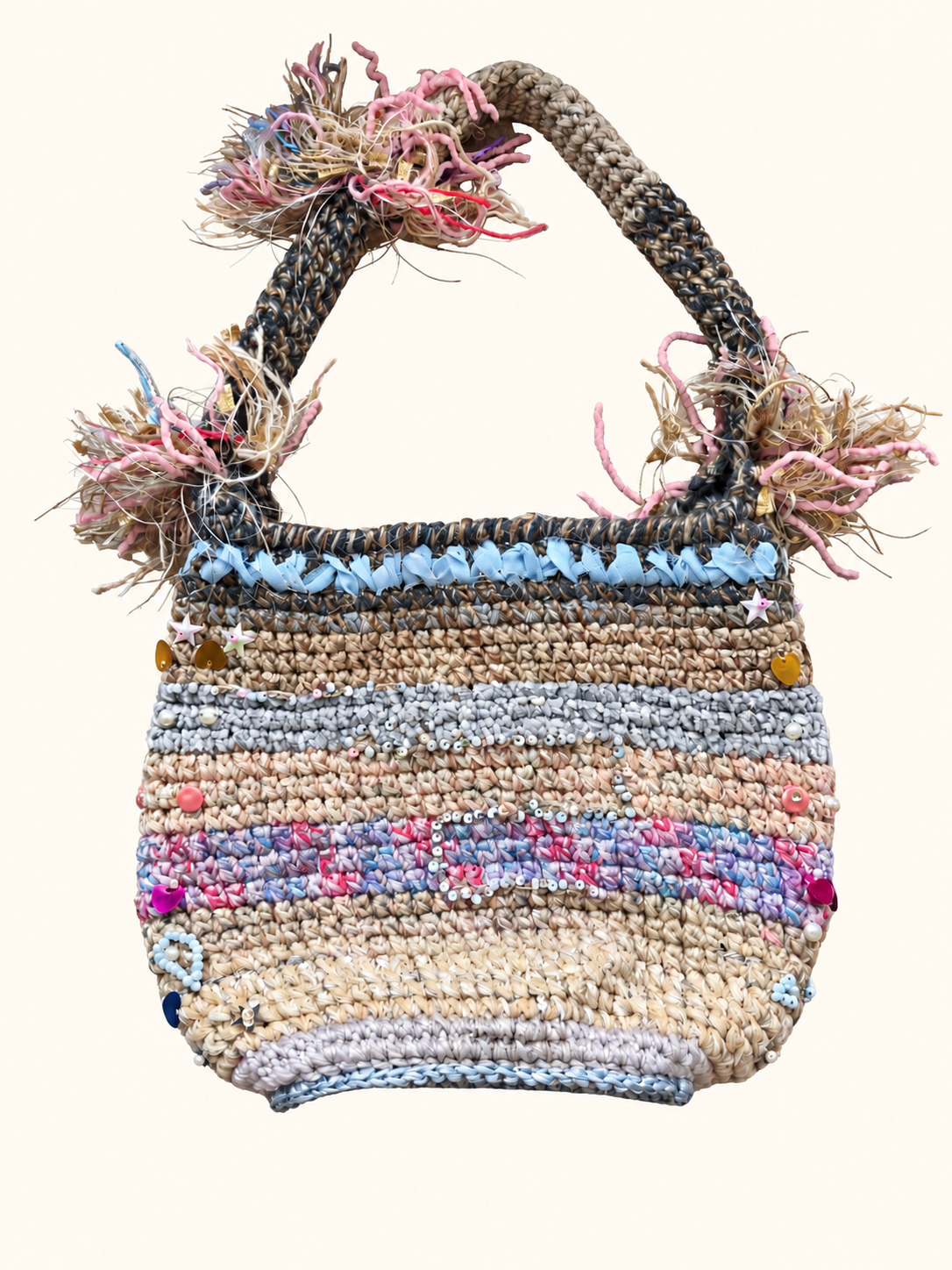 Textile Art Handbag – Embroidered Pearl Mosaic
