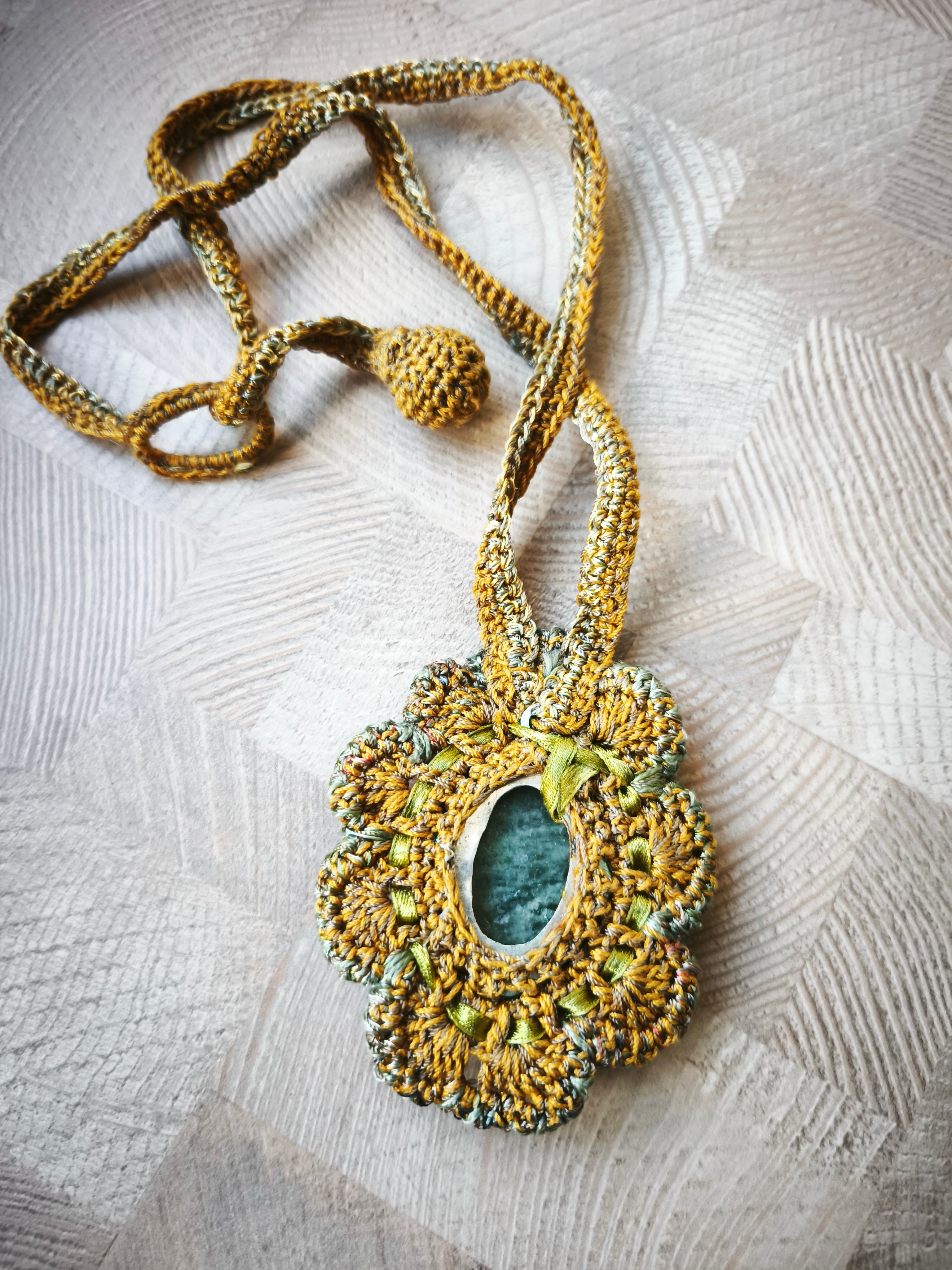Stone in a Crocheted Flower