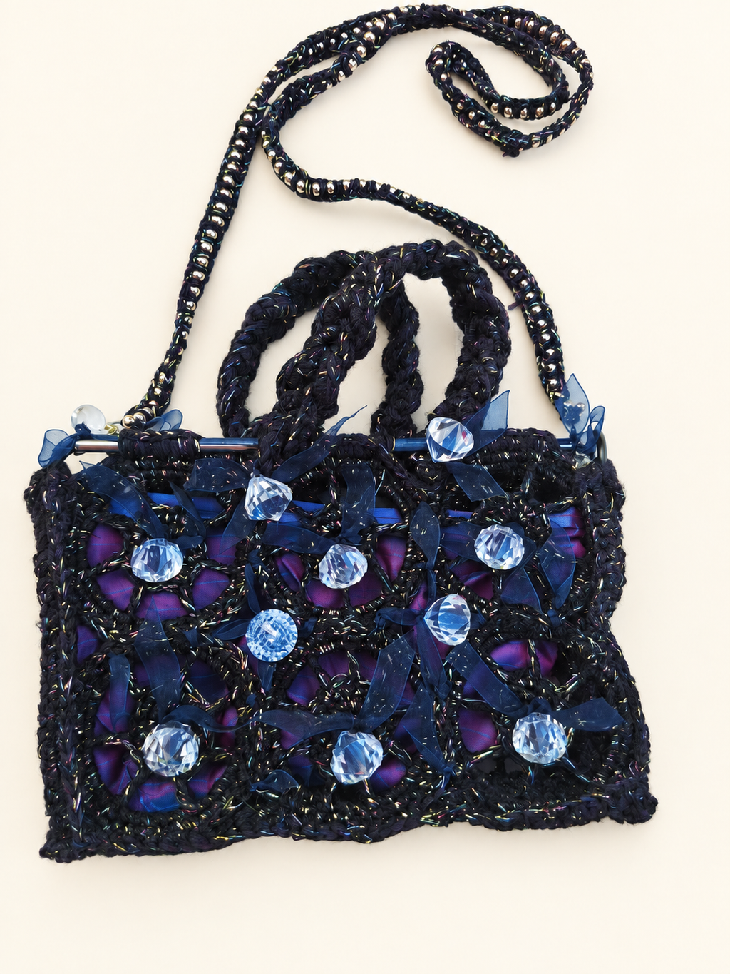 Night Prism — Crochet Handbag with Crystals