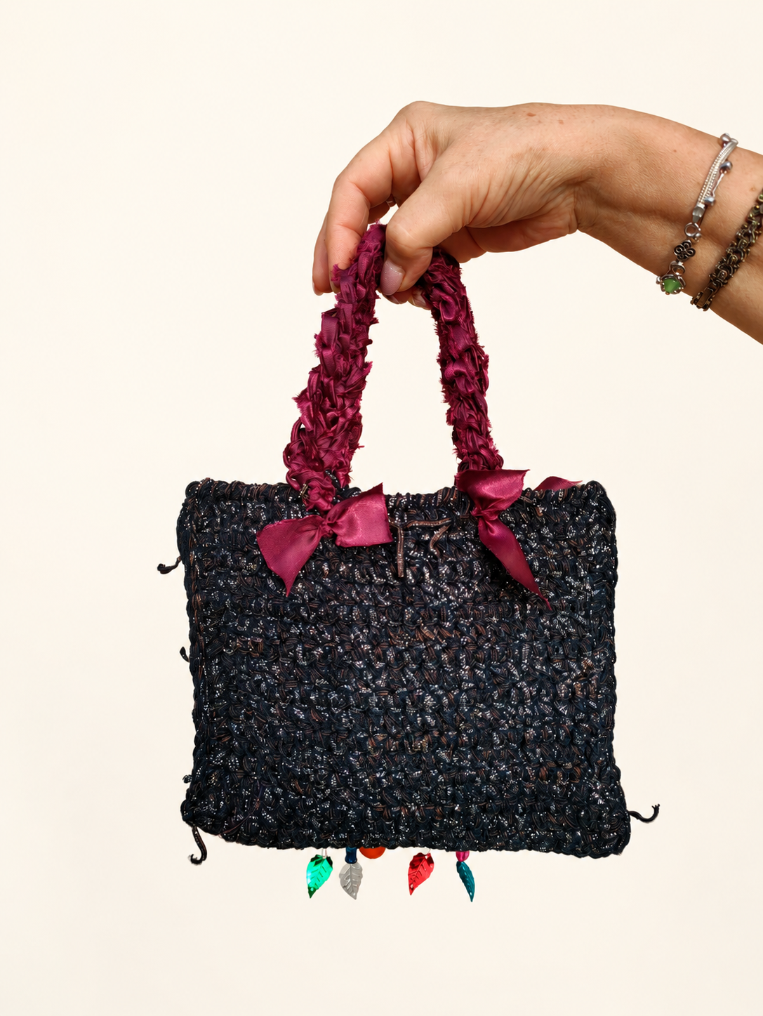 Beaded Rhapsody — Ribbon Tote Handbag