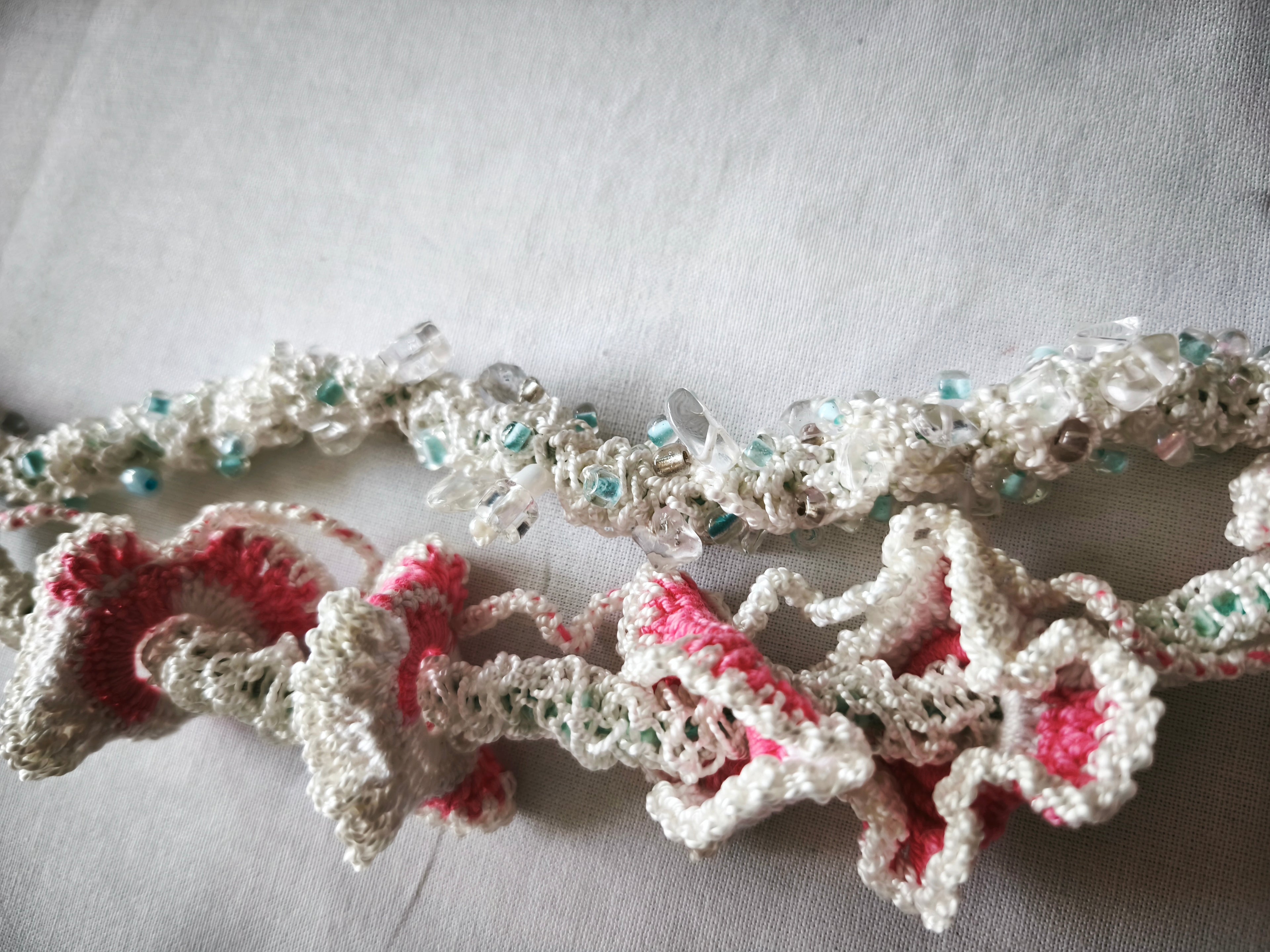Pink, white, and celadon