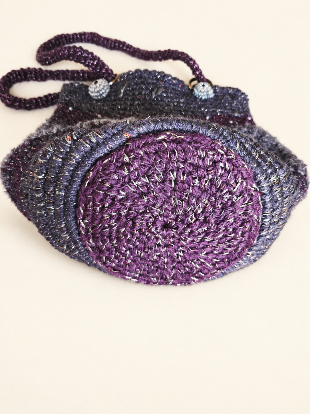 Silver Twilight — Purple Bucket Handbag with Silver Thread