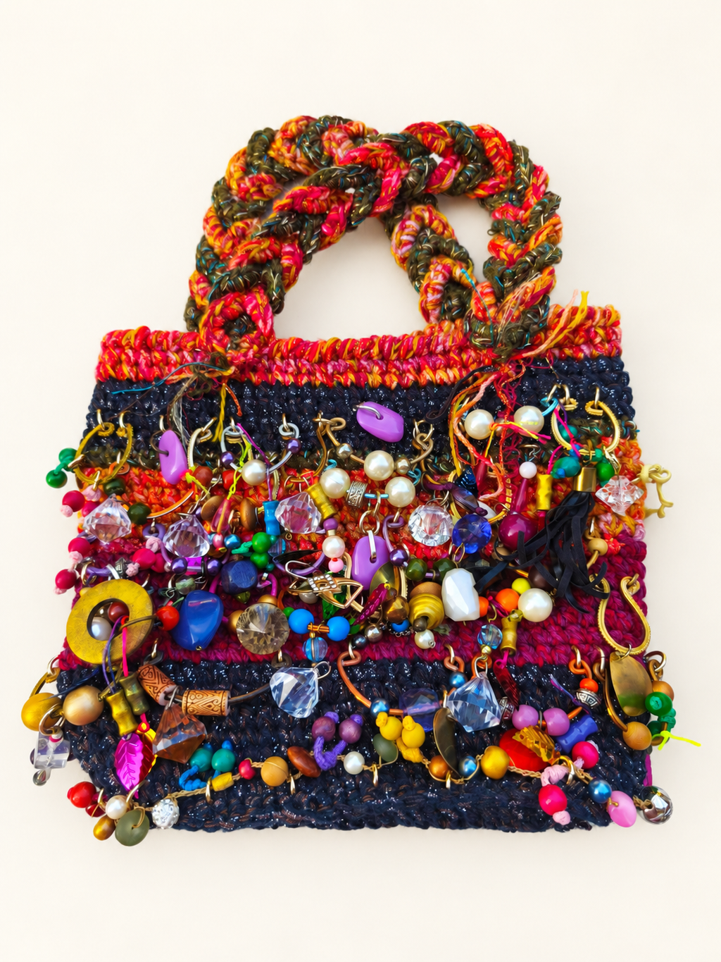Torebka textile art – biżuteryjna mozaika kolorów