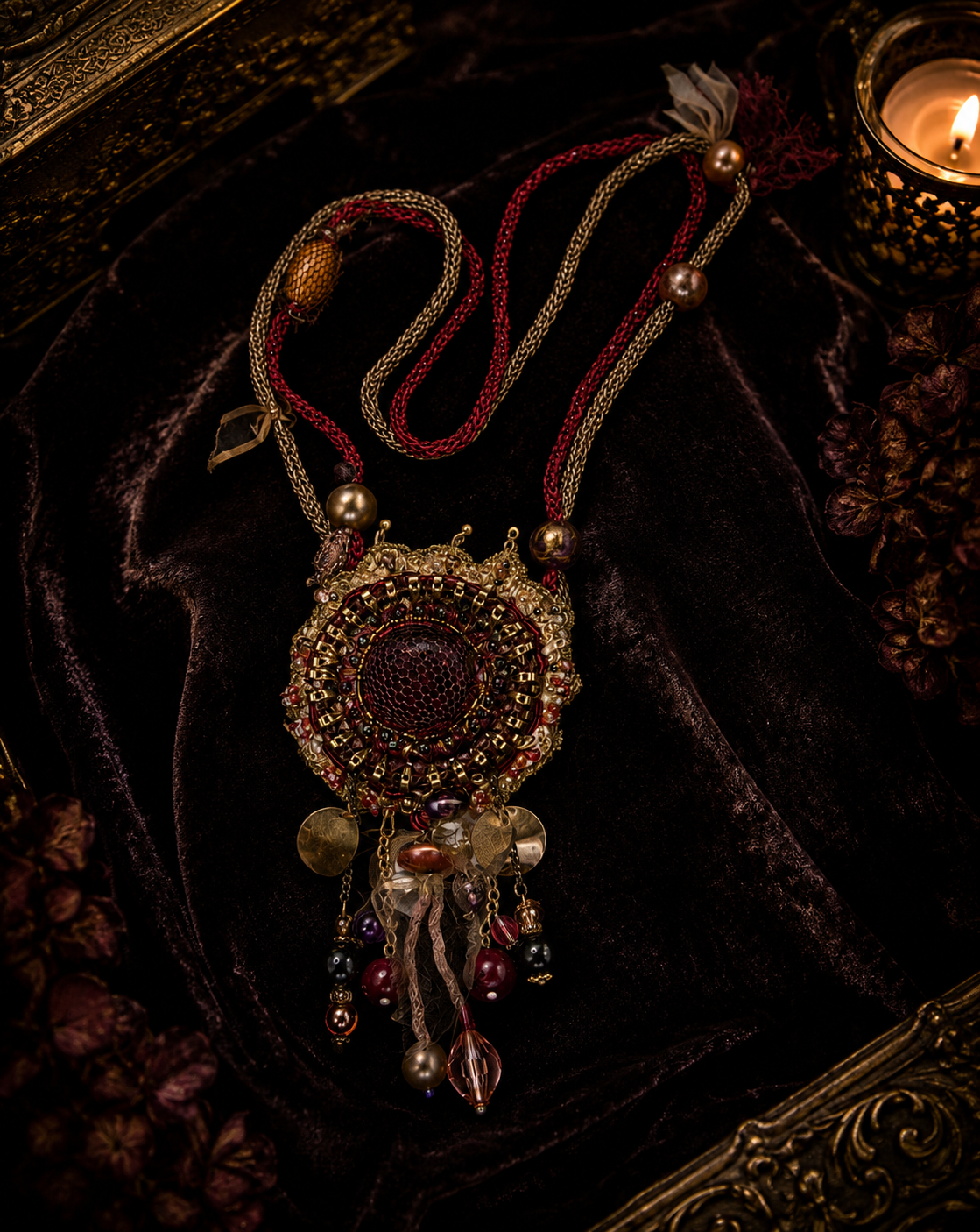 Beige Burgundy Medallion