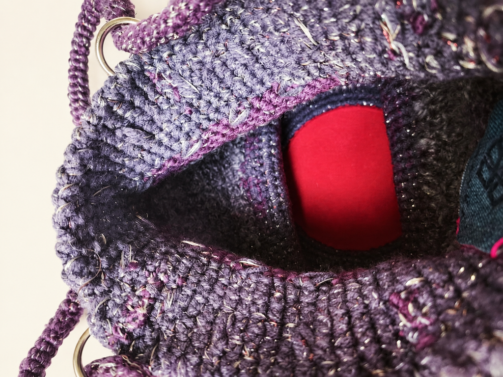 Silver Twilight — Purple Bucket Handbag with Silver Thread