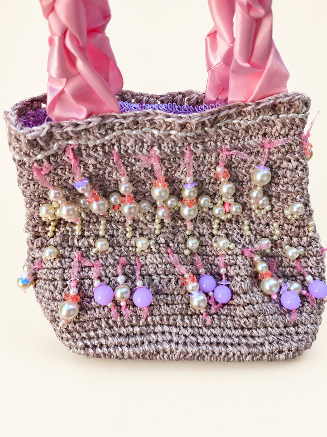 Fuchsia Glow — Textile Art Handbag with Crystals