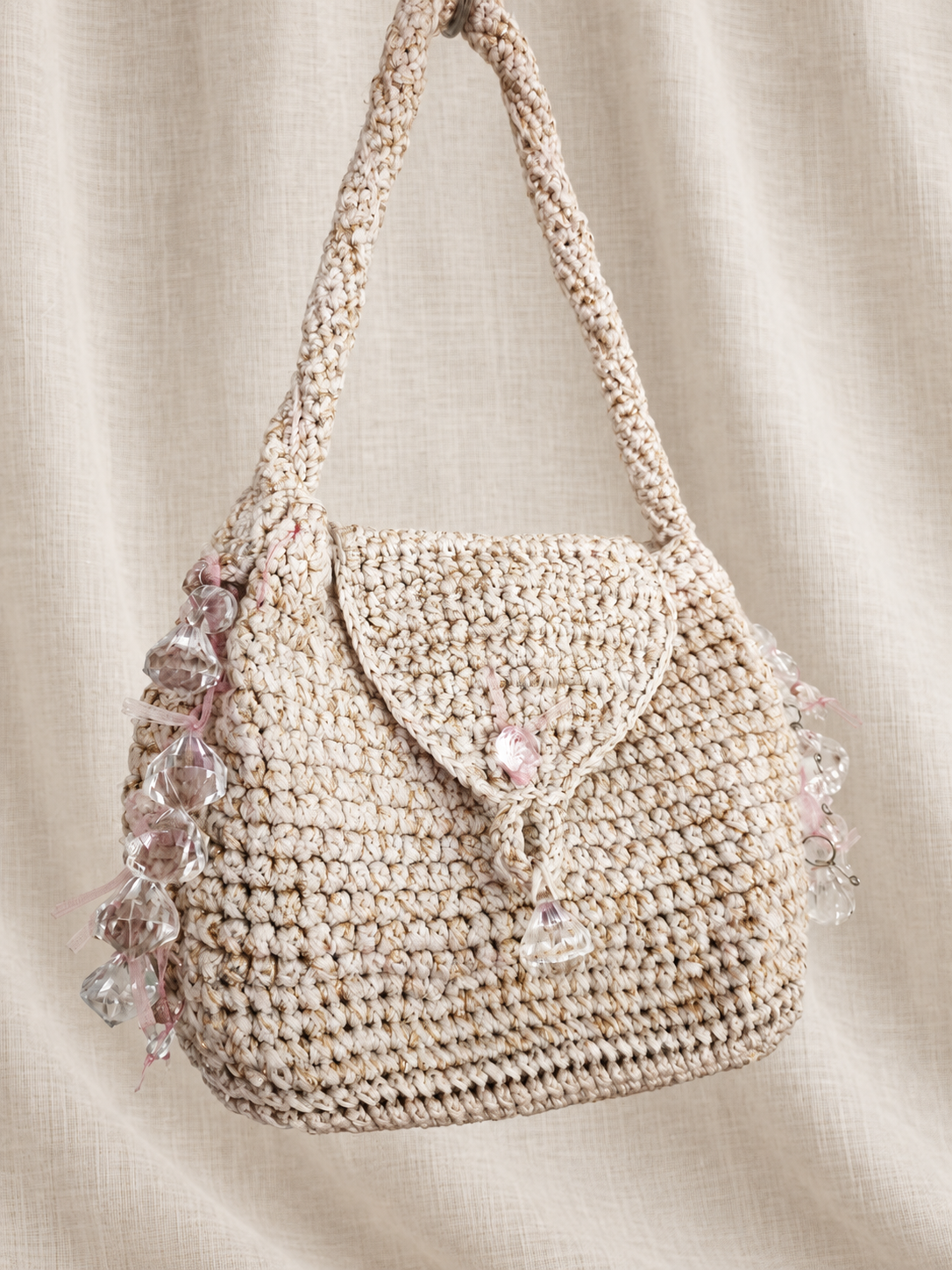 Pudrowe Złoto — torebka textile art z kryształkami