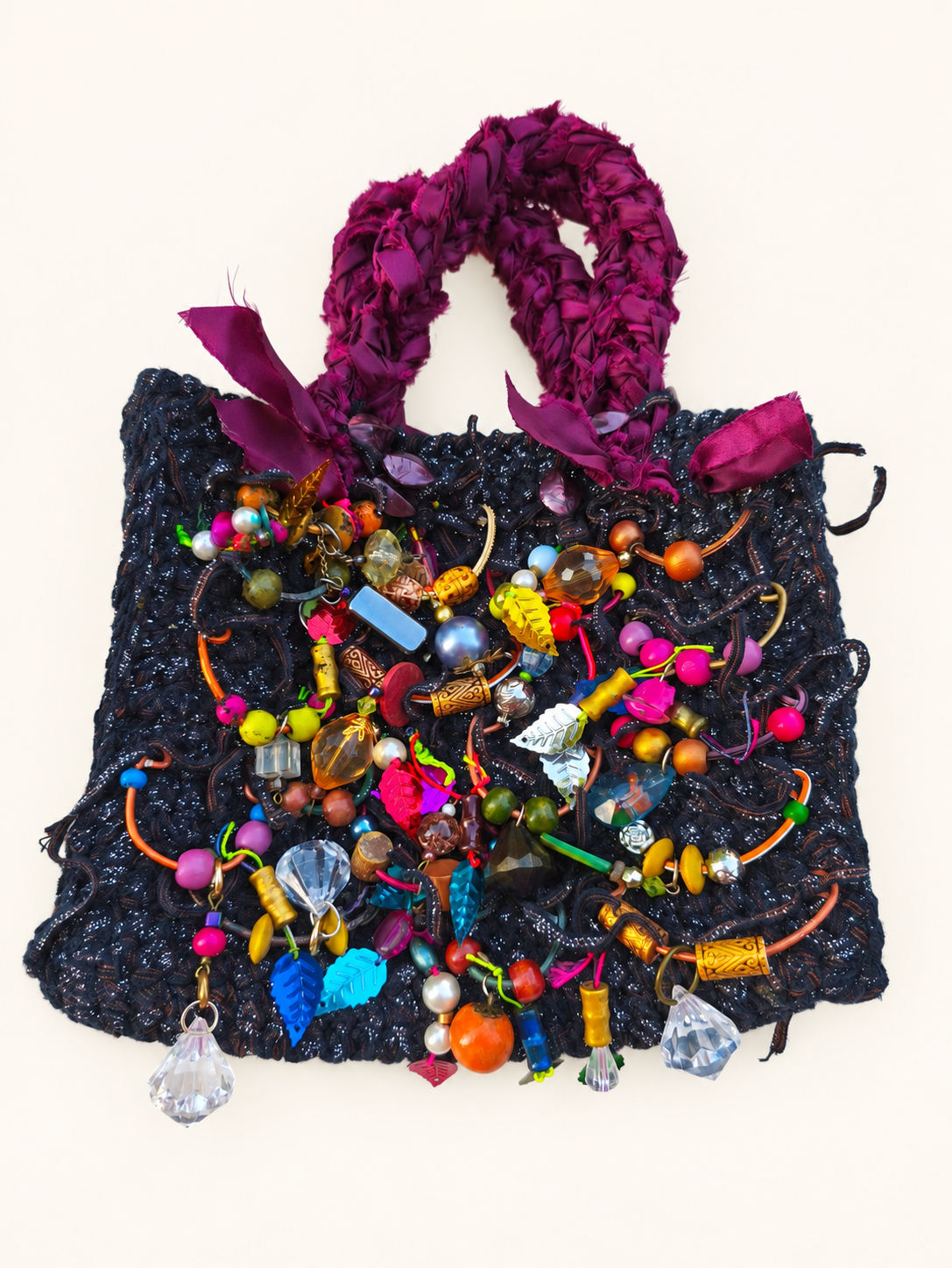 Beaded Rhapsody — Ribbon Tote Handbag