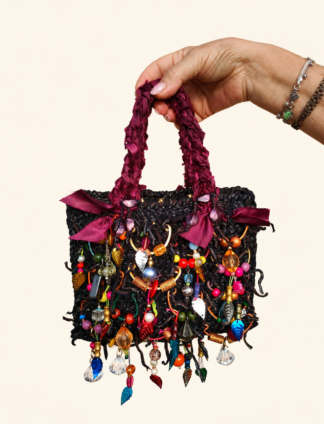 Beaded Rhapsody — Ribbon Tote Handbag