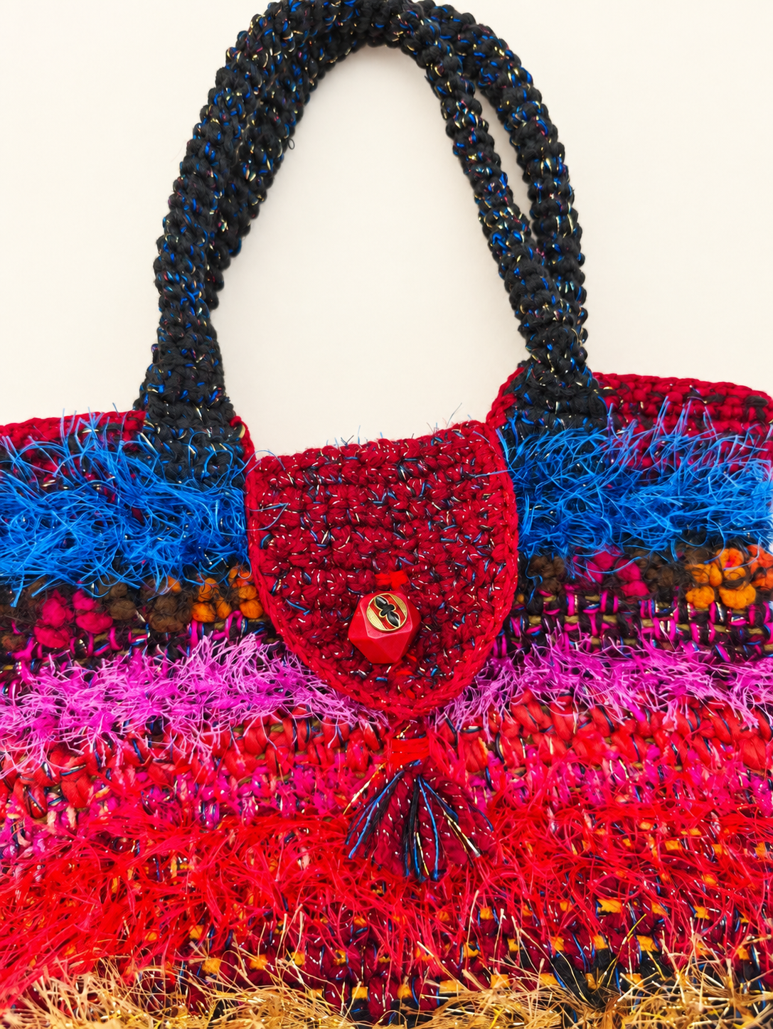 Fiery Talisman — Fringed Crochet Art Handbag