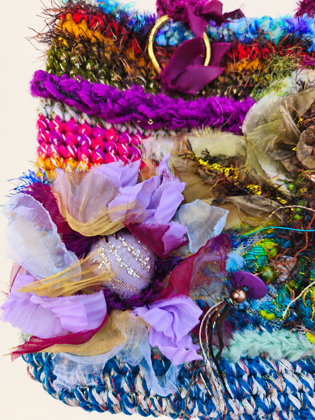 Floral Carnival — Crochet Art Handbag with Appliqués