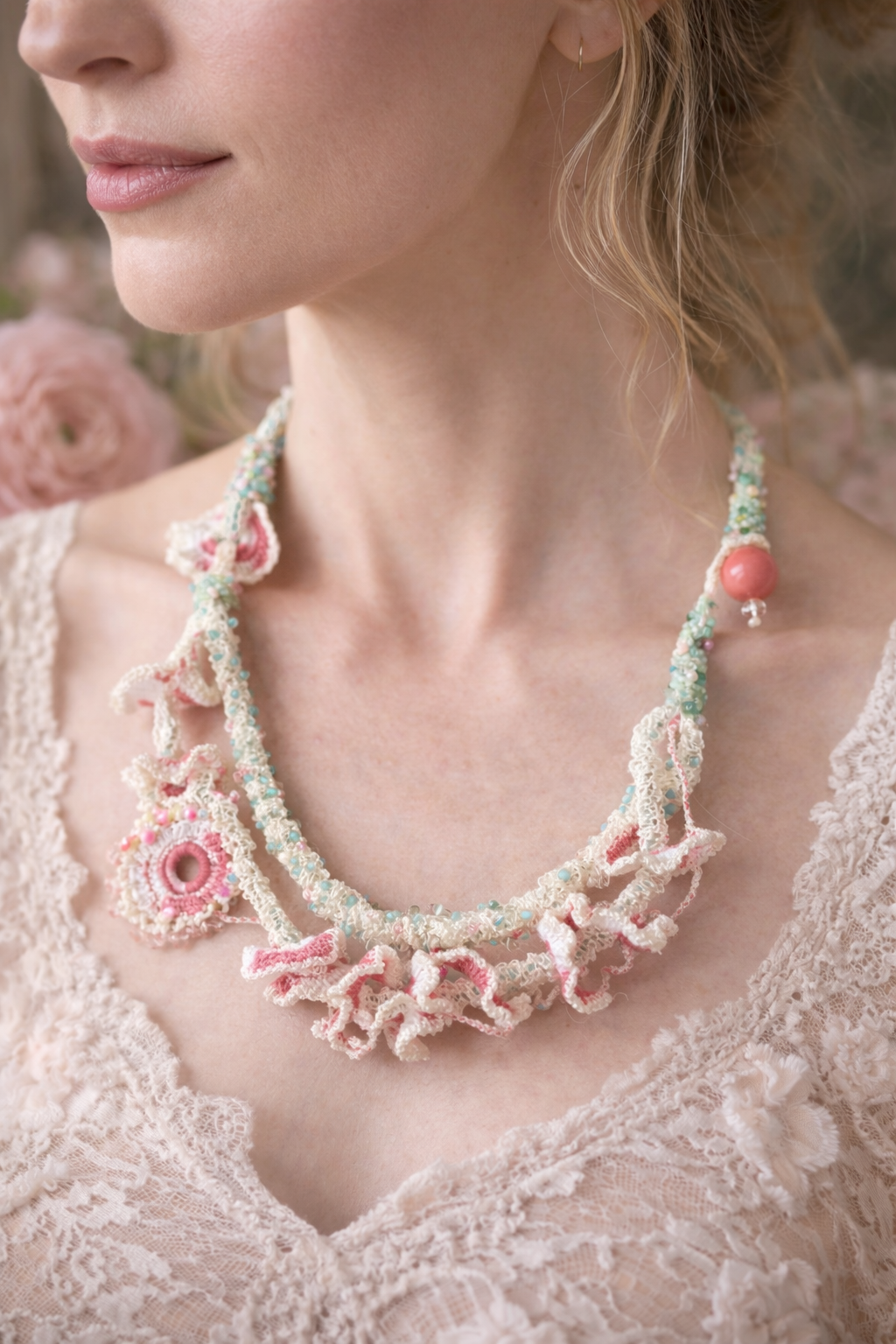 Pink, white, and celadon