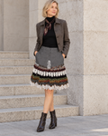 Shadow Garden — Graphite Linen Art Skirt with Crochet Layers